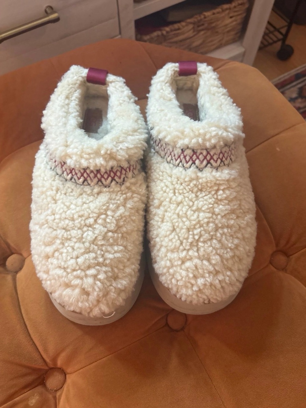 UGG Tazz UGG Braid Natural Curly Sheepskin Platform Slippers 1143976 Womens 7